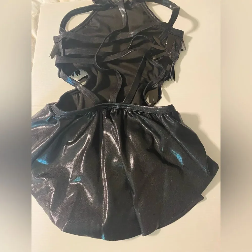 WEISSMAN Elite Dance Costume black fringe glam Do It Like This 15259 LC child